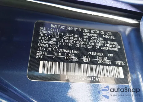 2021 Nissan Rogue Sport Sl Awd Xtronic Cvt z USA, uszkodzony, nr VIN JN1BJ1CW2MW438388